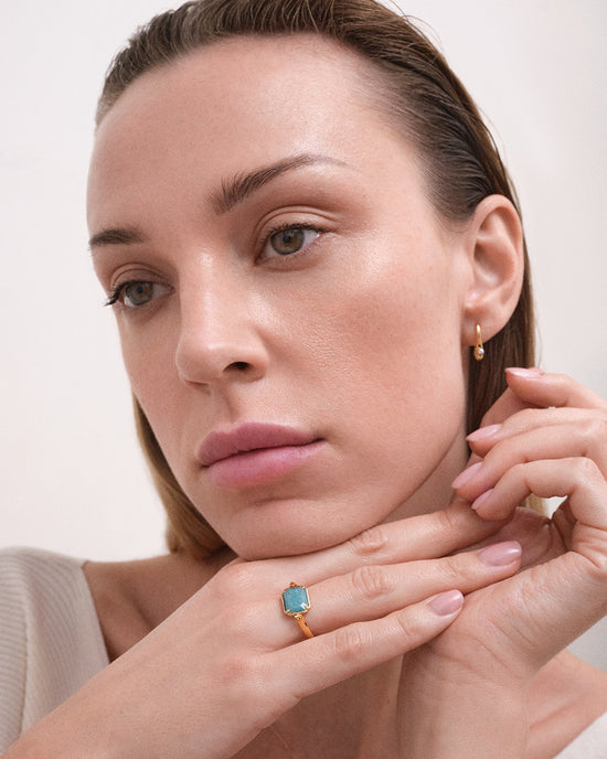 Gold Deco Mother of Pearl and Amazonite Spinner Ring