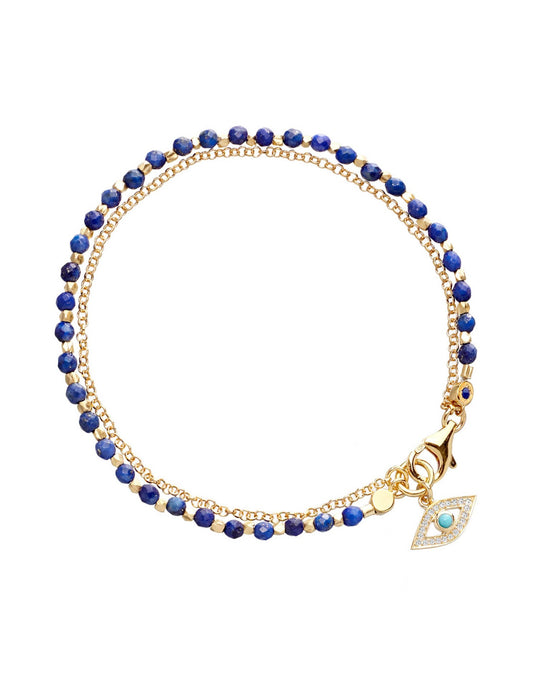 Gold Biography Lapis Evil Eye Bracelet