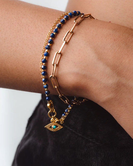 Gold Biography Lapis Evil Eye Bracelet