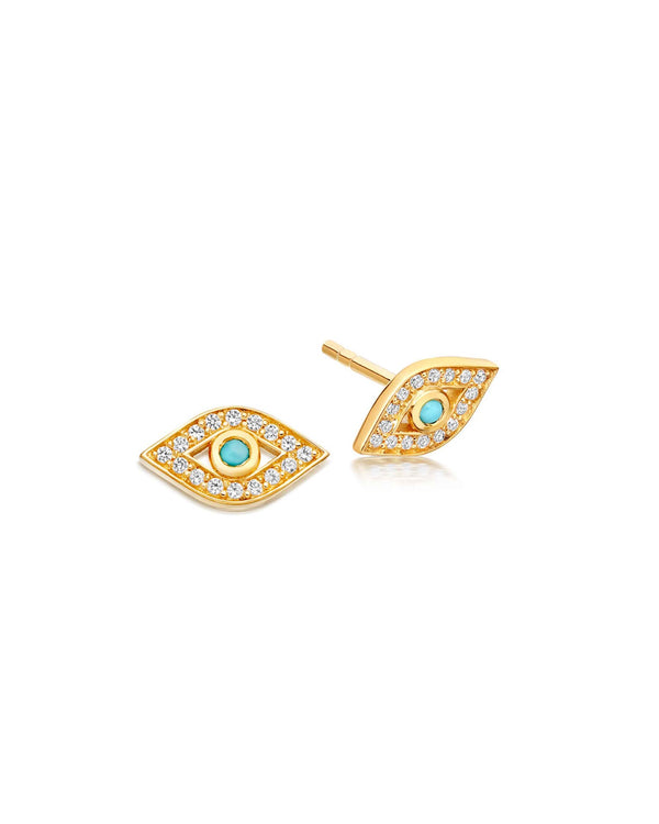 Gold Biography Mini Evil Eye Stud Earrings