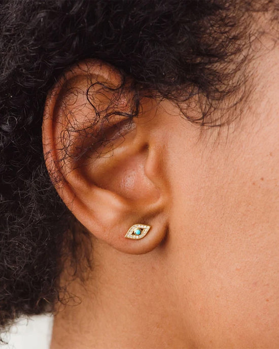 Gold Biography Mini Evil Eye Stud Earrings