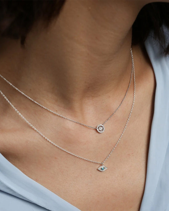 Silver Biography Mini Evil Eye Pendant Necklace