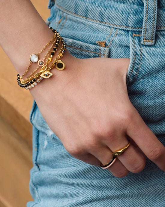 Gold Biography Black Spinel Evil Eye Bracelet