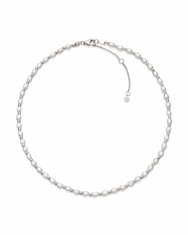 Silver Stilla White Pearl Choker Necklace