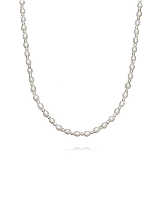Silver Stilla White Pearl Choker Necklace