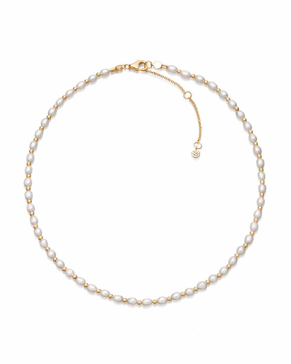 Gold Stilla White Pearl Choker Necklace