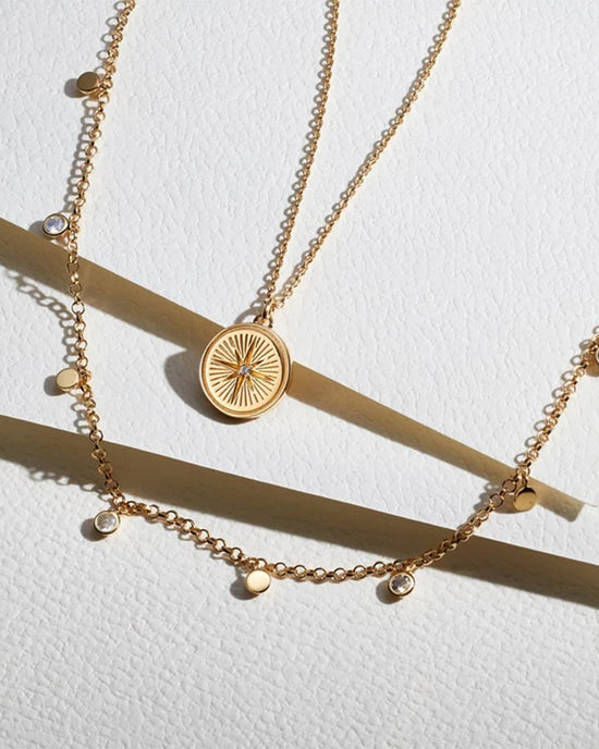 Gold Celestial Compass Pendant Necklace