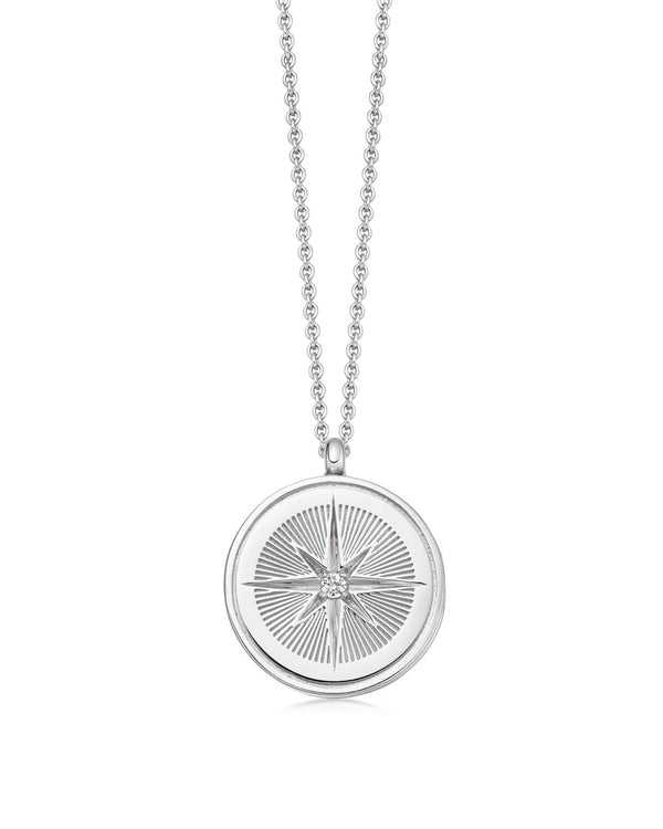 Silver Celestial Compass Locket Necklace