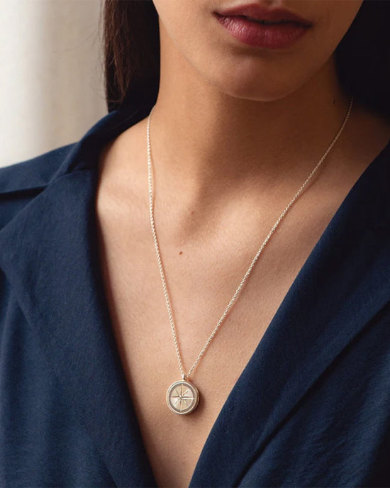 Silver Celestial Compass Locket Necklace