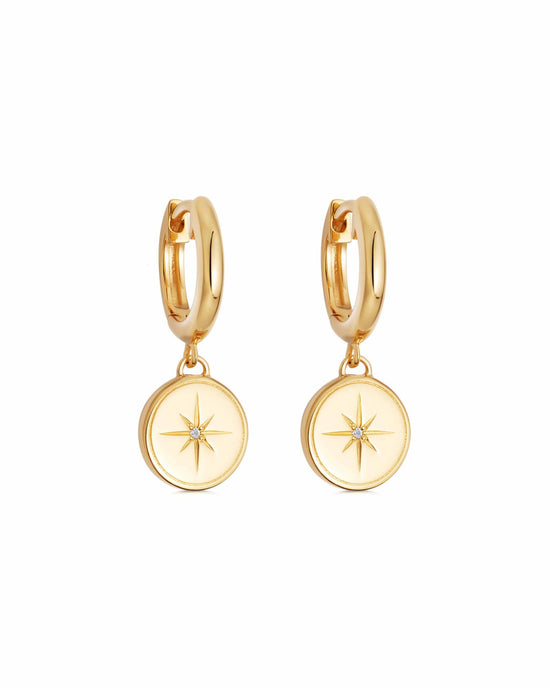 Gold Celestial Compass Huggie Earrings