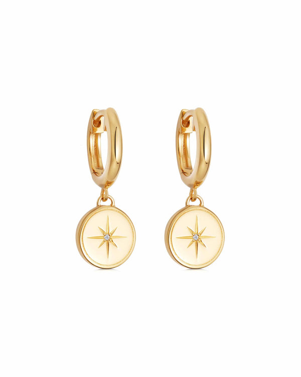 Gold Celestial Compass Huggie Earrings