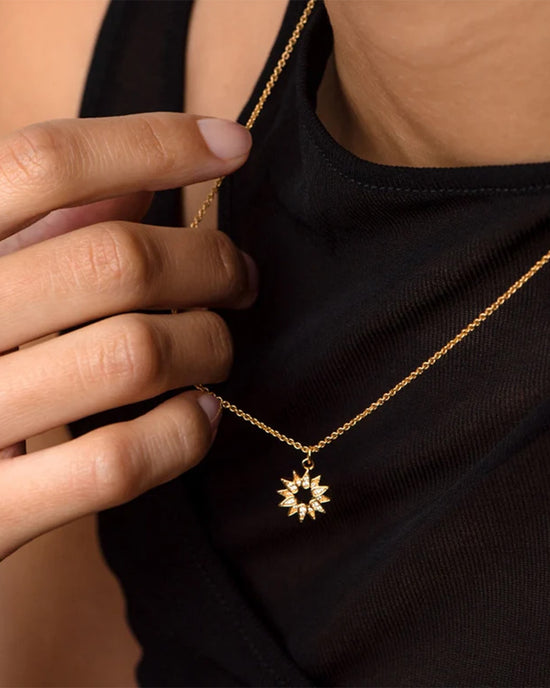 Gold Biography Sun Pendant Necklace