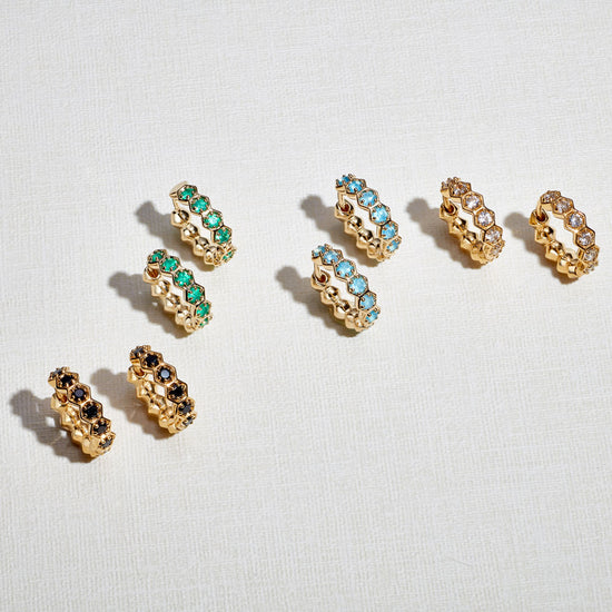 Gold Deco Green Agate Huggie Earrings