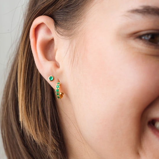 Gold Deco Green Agate Huggie Earrings