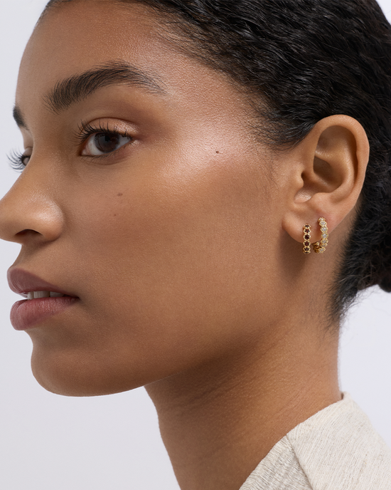 Gold Deco White Sapphire Huggie Earrings