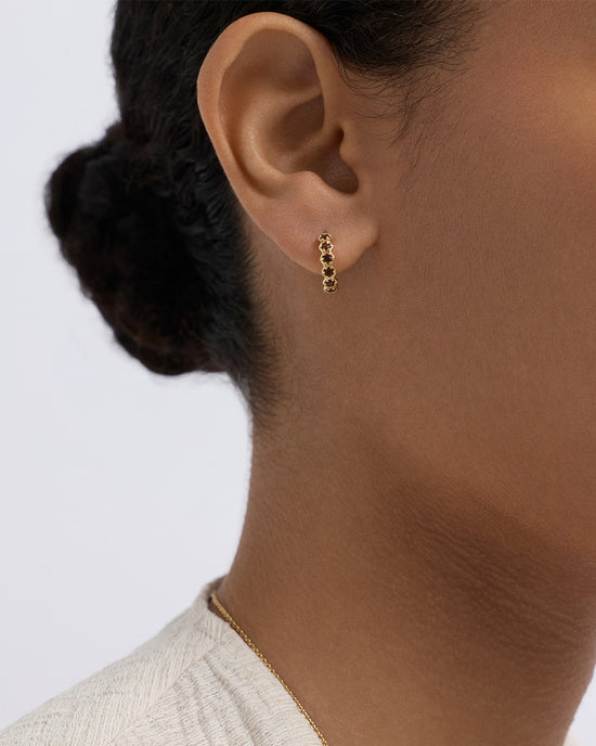 Gold Deco Red Garnet Huggie Earrings