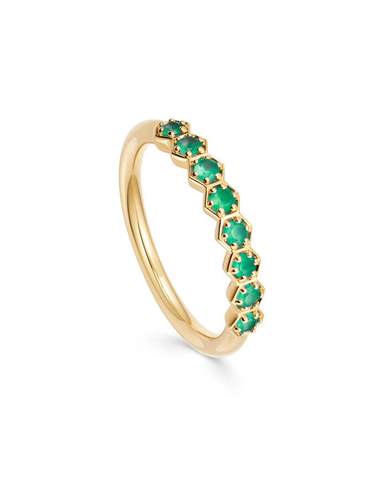Gold Deco Green Agate Half Eternity Ring