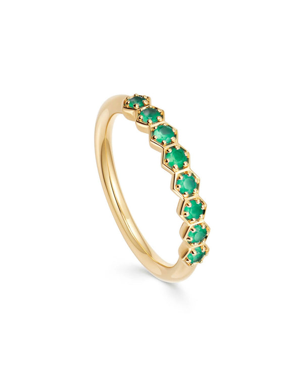Gold Deco Green Agate Half Eternity Ring