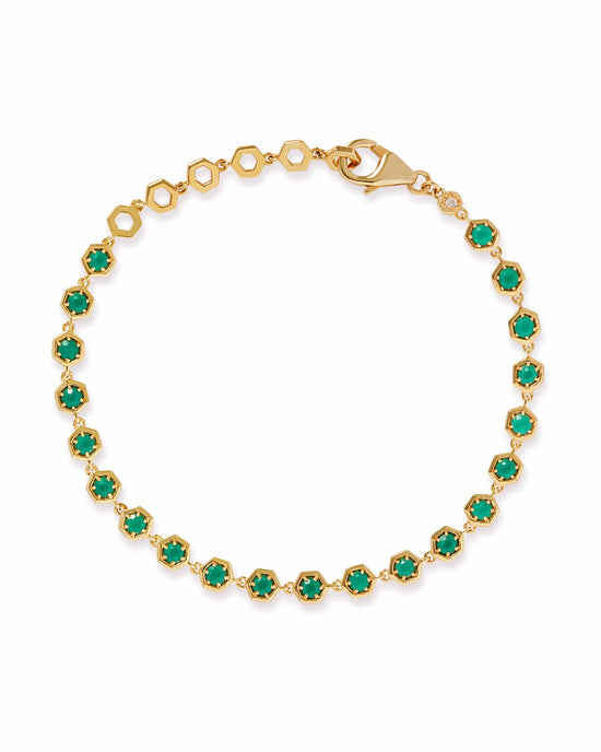 Gold Green Agate Deco Tennis Bracelet