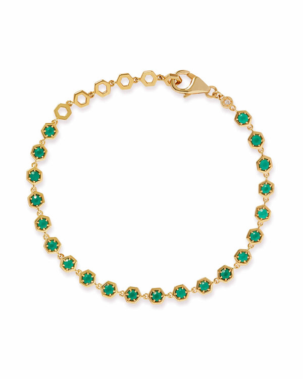 Gold Green Agate Deco Tennis Bracelet