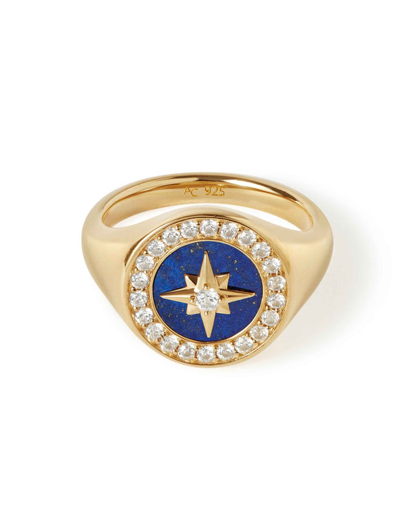 Gold Polaris Lapis Signet Ring