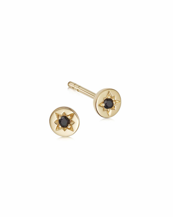 Gold Polaris Black Spinel Stud Earrings