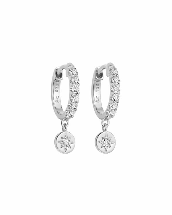 Silver Polaris White Sapphire Huggie Earrings