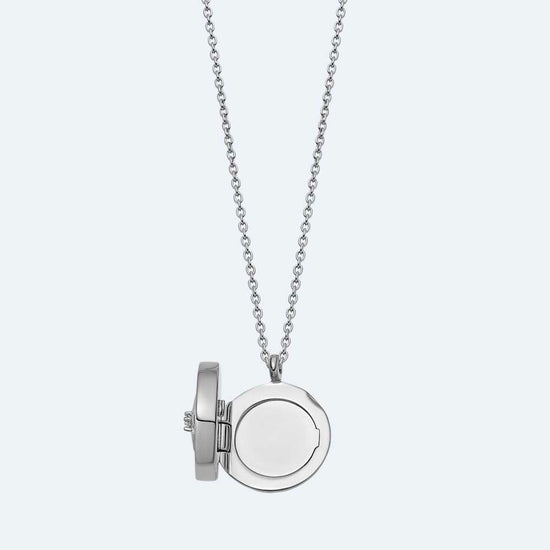Silver Large Polaris Mother of Pearl Locket Necklace