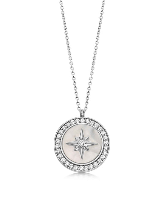 Silver Large Polaris Mother of Pearl Locket Necklace