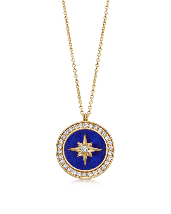Gold Large Polaris Lapis Locket Necklace