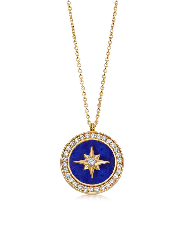 Gold Large Polaris Lapis Locket Necklace