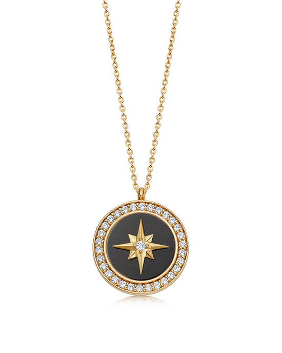 Gold Large Polaris Black Onyx Locket Necklace