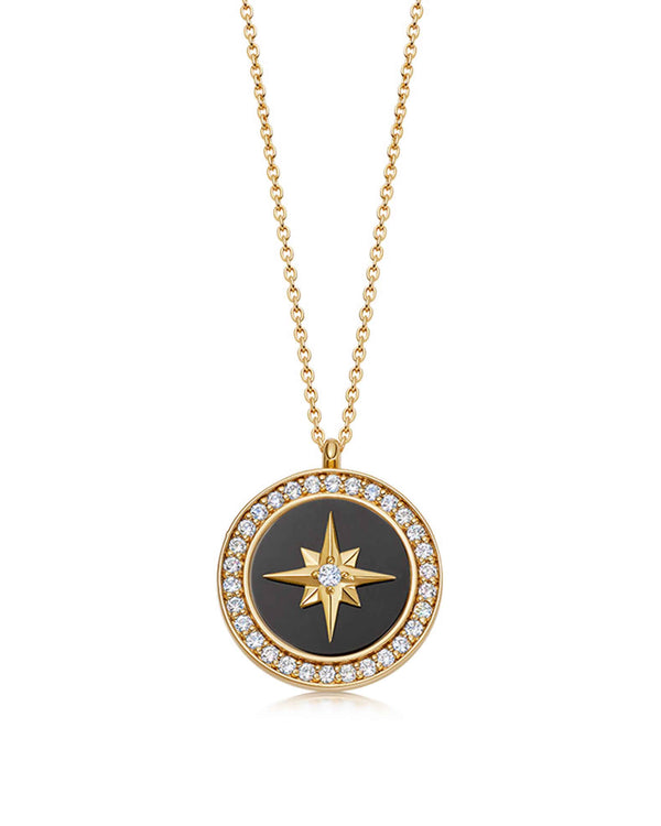 Gold Large Polaris Black Onyx Locket Necklace
