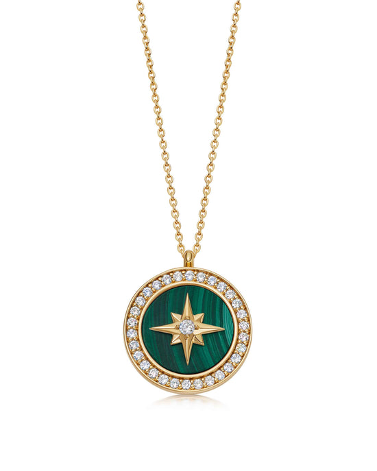 Gold Large Polaris Malachite Locket Necklace