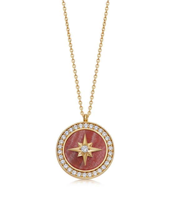 Gold Large Polaris Rhodochrosite Locket Necklace