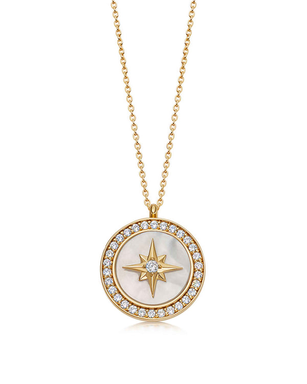Gold Large Polaris Mother of Pearl Locket Necklace