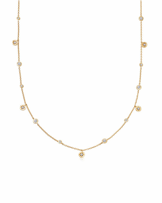 Gold Polaris North Star White Sapphire Station Necklace
