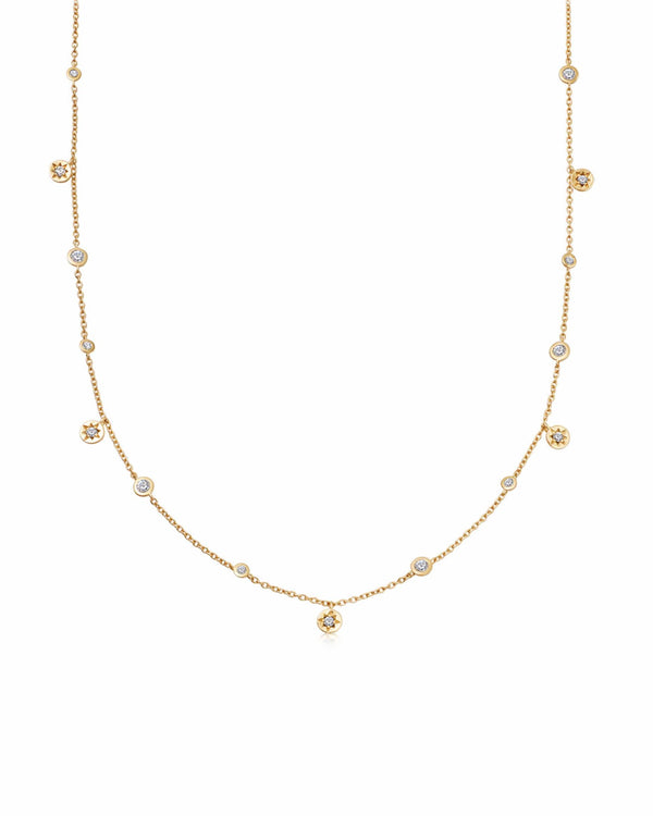 Gold Polaris North Star White Sapphire Station Necklace
