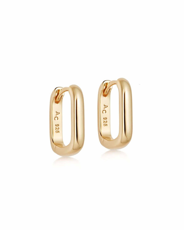 Gold Celestial Small Oblong Huggie Earrings