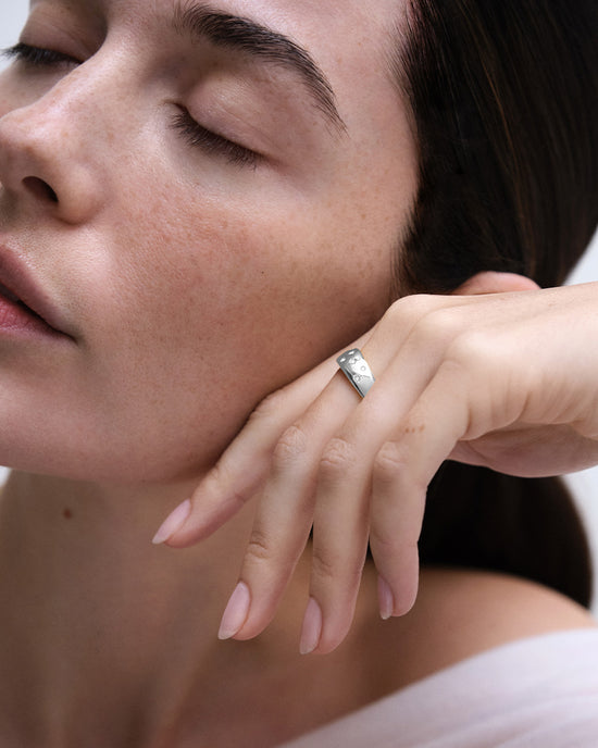 Silver Celestial Tiny Star Wide Band Ring