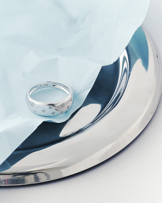 Silver Celestial Tiny Star Wide Band Ring