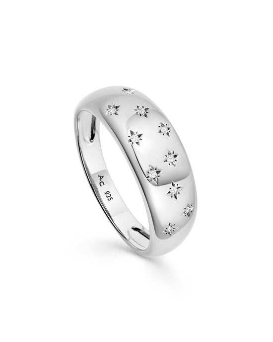 Silver Celestial Tiny Star Wide Band Ring