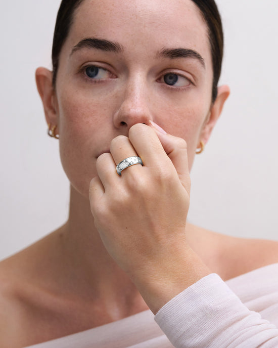 Silver Celestial Tiny Star Wide Band Ring