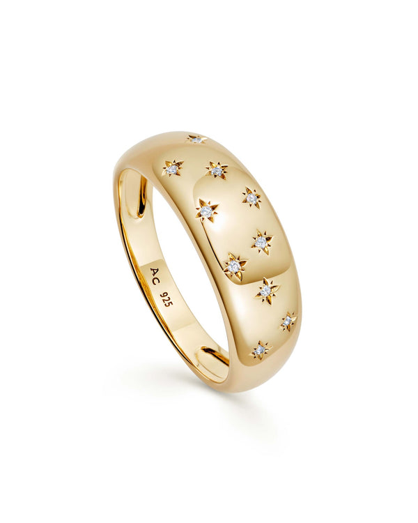 Gold Celestial Tiny Star Wide Band Ring