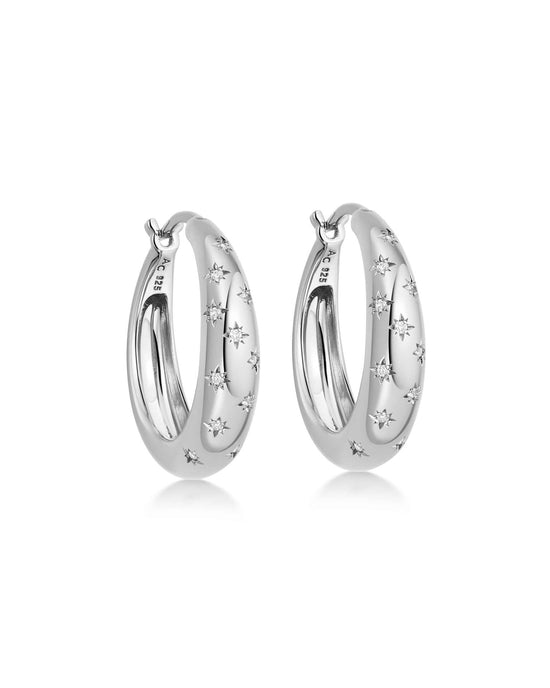 Silver Celestial Tiny Star Hoop Earrings