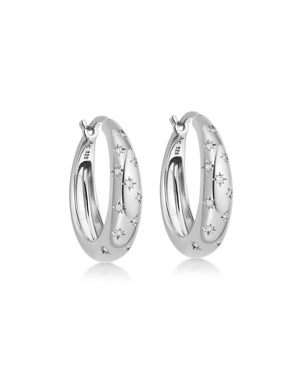 Silver Celestial Tiny Star Hoop Earrings