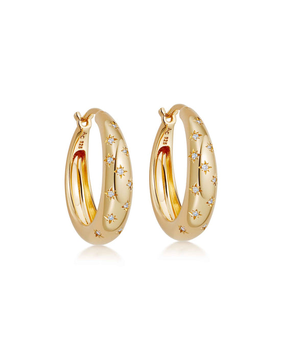 Gold Celestial Tiny Star Hoop Earrings