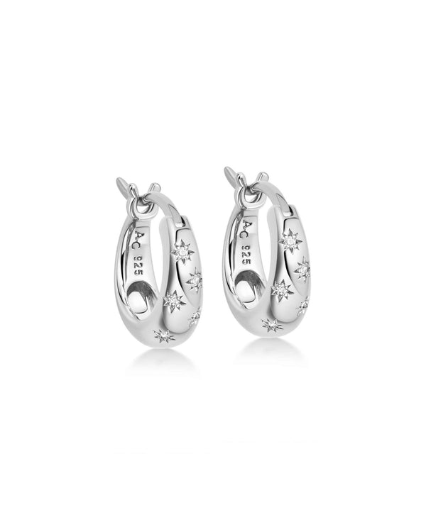 Silver Celestial Mini Tiny Star Huggie Earrings