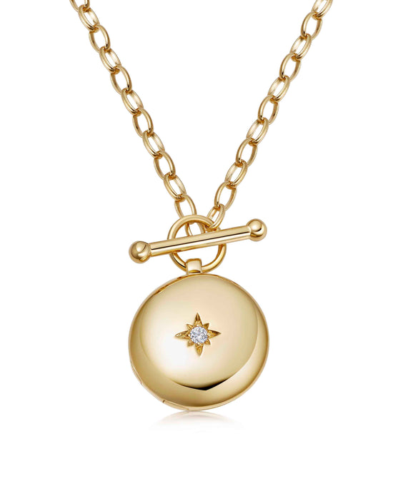 Gold Biography T-Bar Locket Necklace