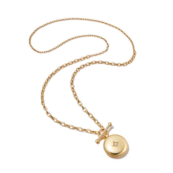 Gold Biography T-Bar Locket Necklace